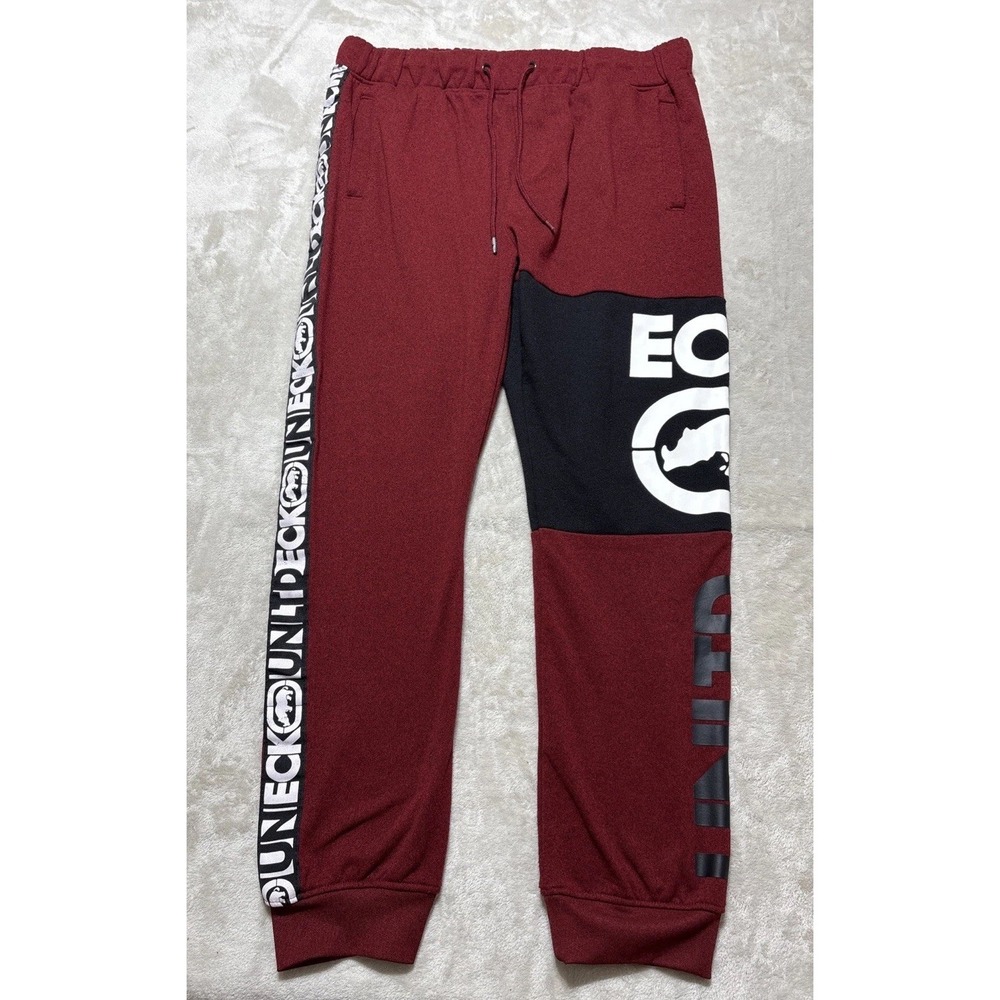 Ecko Unltd Jogger Sweatpants Mens Large Red Rhino Logo Elastic Waist Pull On